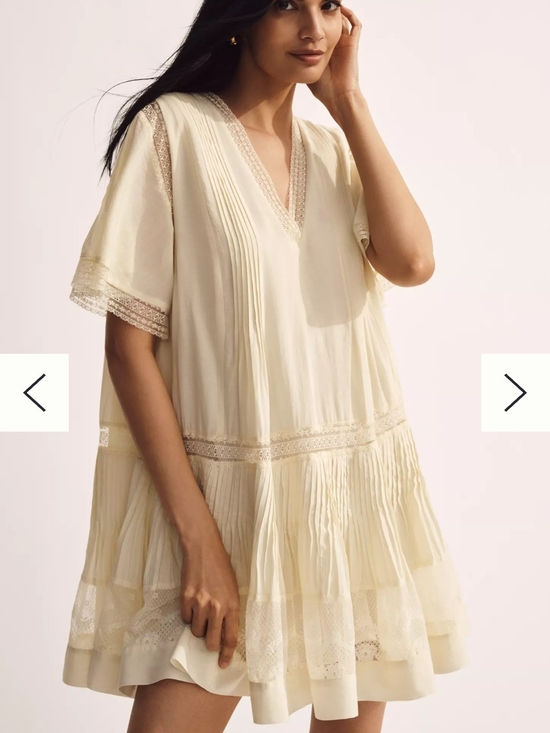 Maeve Dresses & Skirts - Maeve Short Sleeve Pale Yellow Cotton V-Neck Pintuck Swing Tunic Dress Page Sz L